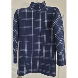 J. Crew Women's Cocoon Stadium Coat Windowpane‎ Check Wool Blend Navy Size 0